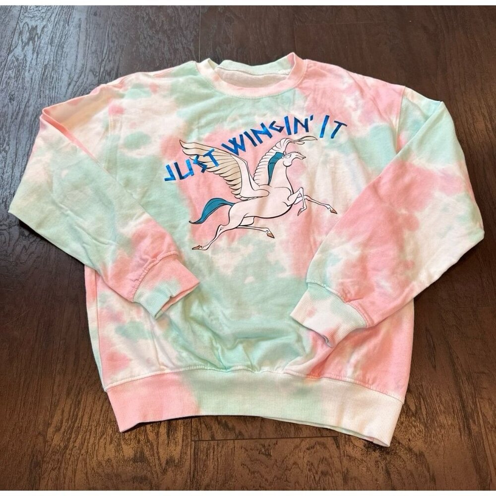 Disney Hercules Pegasus Tie Dye Oversize Pullover Sweatshirt Just Wingin' It